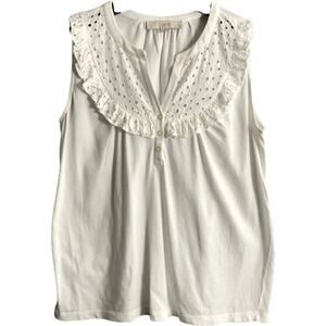 LOFT White Eyelet Ruffle V Neck Tank Top Size XS